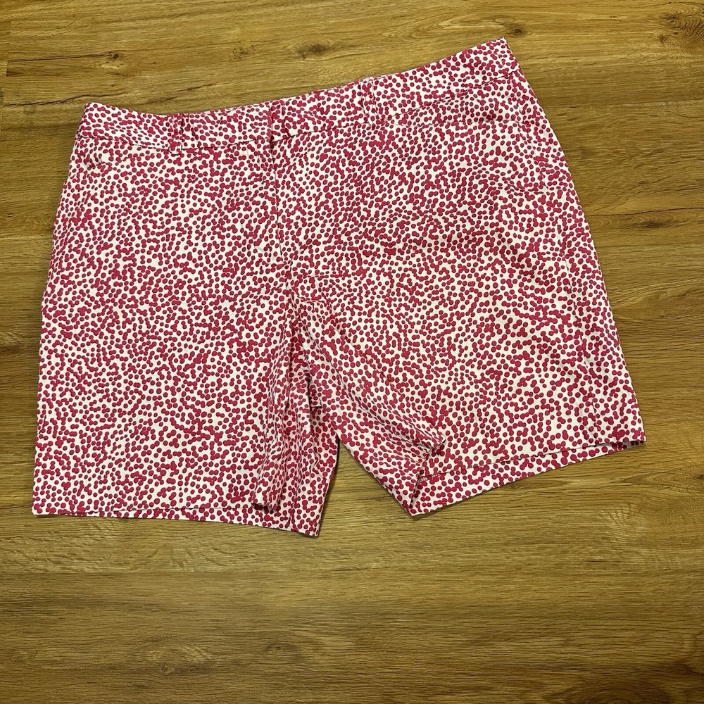 Jones New York Chino Shorts Womens 14 White And Hot‎ Pink Dots Zip Front Stretch